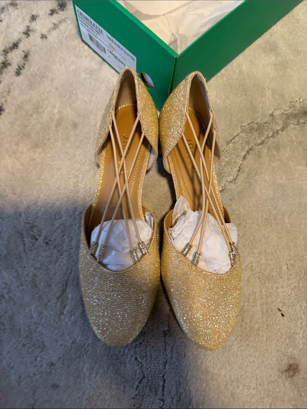 J.Renee Gold Glitter D'Orsay Flats with Crisscross Straps